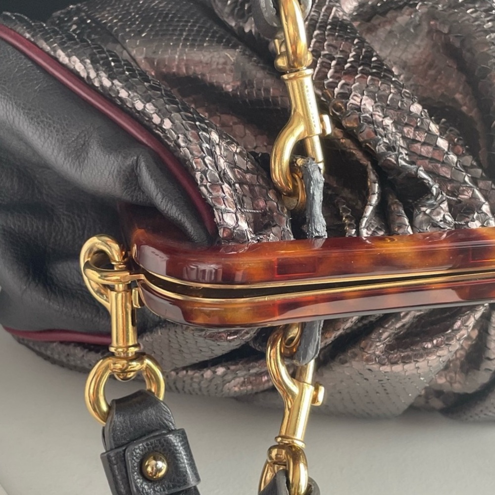 Vintage Marc Jacobs Leather & Snake Skin Python Stam Kiss lock Bag Silver Italy - Picture 7 of 16